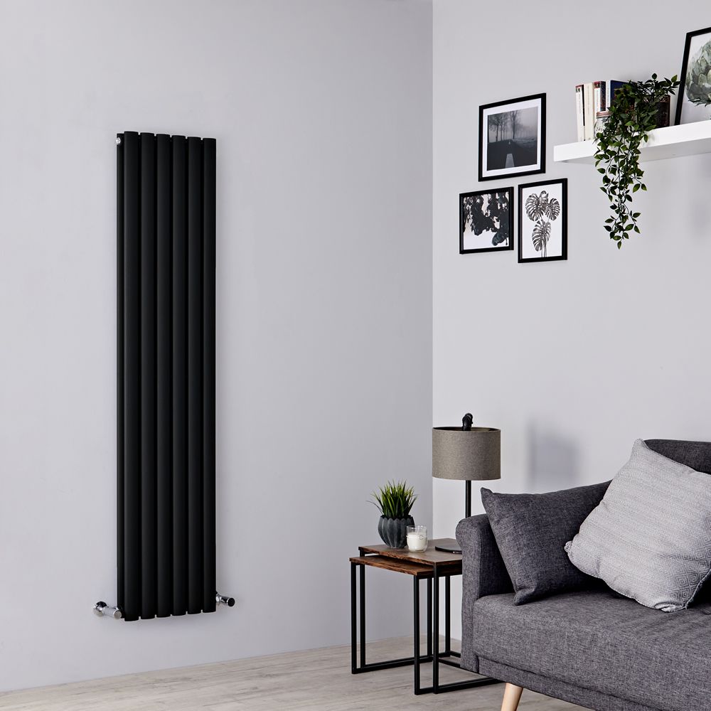 Milano Aruba - Black Vertical Designer Radiator - 1600mm x 354mm (Double Panel)