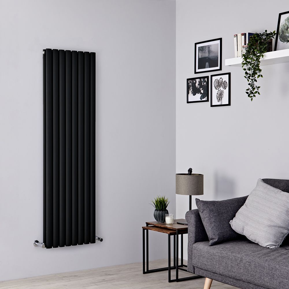 Milano Aruba - Black Vertical Designer Radiator - 1600mm x 472mm (Double Panel)