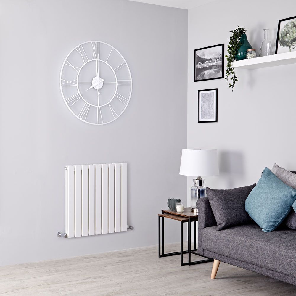 Milano Alpha - White Flat Panel Horizontal Designer Radiator - 635mm x 630mm (Double Panel)