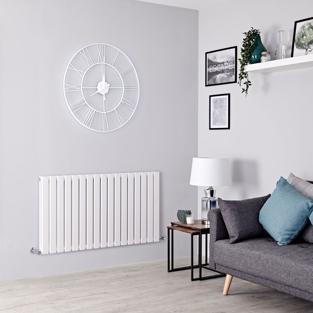 Milano Alpha - White Flat Panel Horizontal Designer Radiator - 635mm x 1190mm (Double Panel)