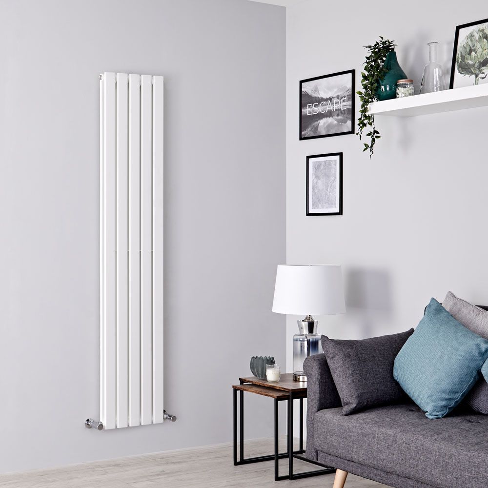 Milano Alpha - White Flat Panel Vertical Designer Radiator - 1600mm x 350mm (Double Panel)