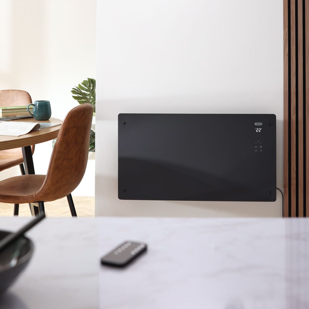 ECOSO Vitrum - Smart Electric Glass Panel Portable Heater - Plug-In/Hardwired Options and Choice of Wattage and Finish