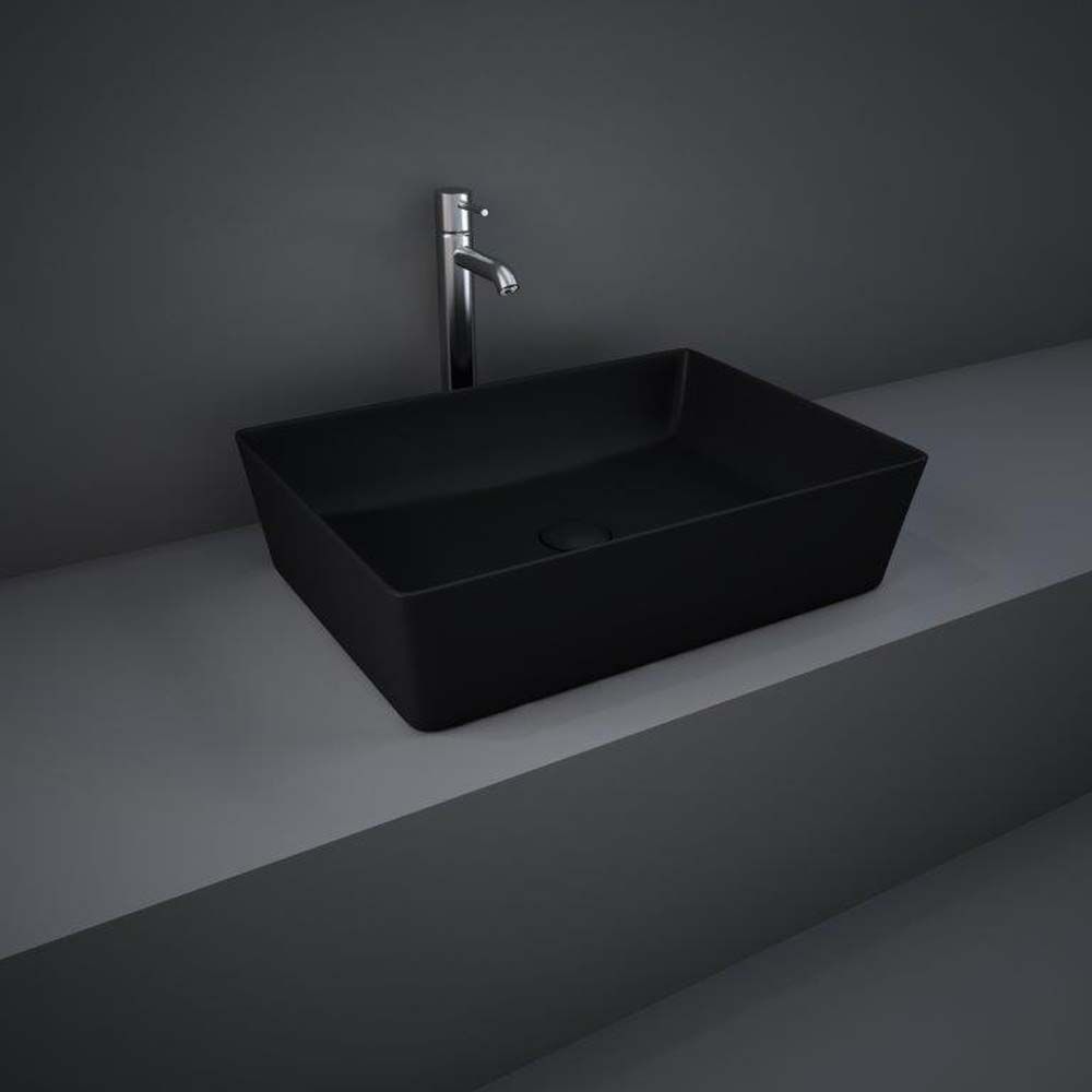 RAK Feeling - Matt Black Modern Rectangular Countertop Basin - 500mm x 360mm (No Tap-Holes)