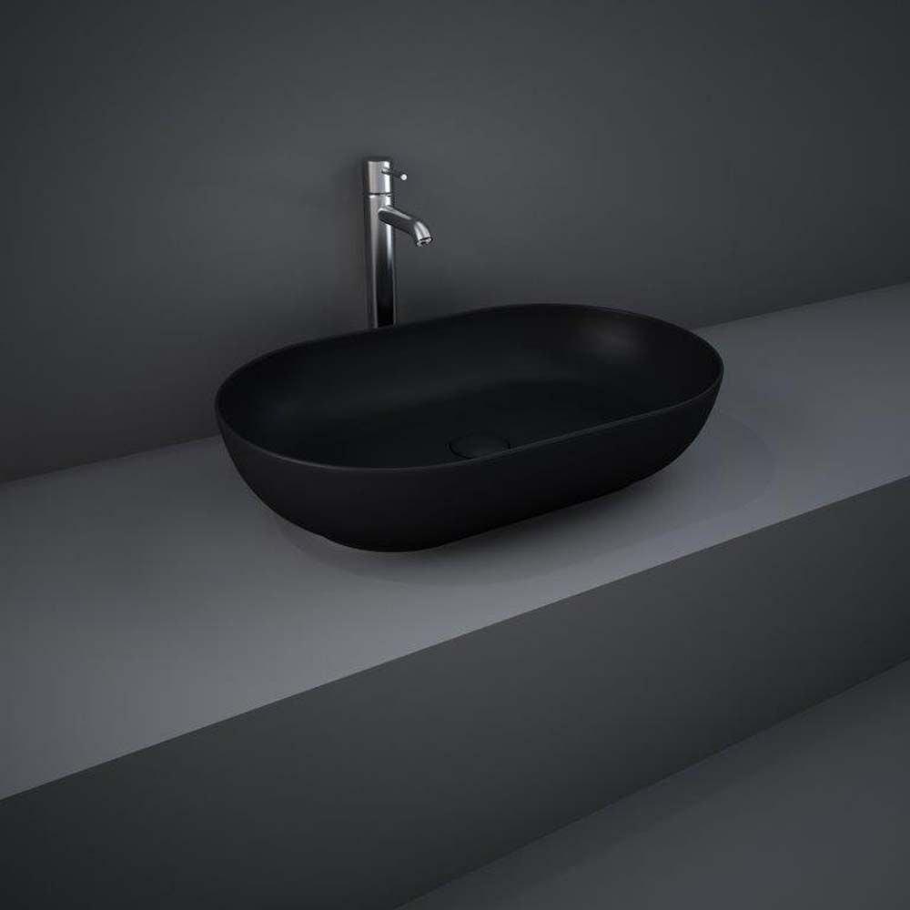 RAK Feeling - Matt Black Modern Oval Countertop Basin - 550mm x 350mm (No Tap-Holes)