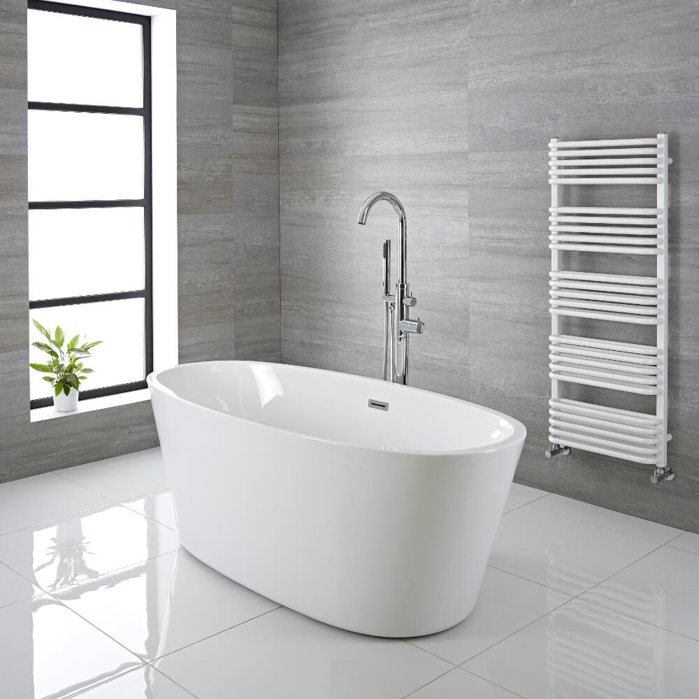 Milano Irwell - White Modern Oval Double-Ended Freestanding Bath - 1595mm x 740mm