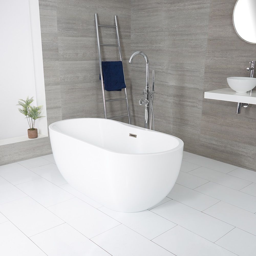 Milano Overton - White Modern Oval Double-Ended Freestanding Bath - 1800mm x 750mm