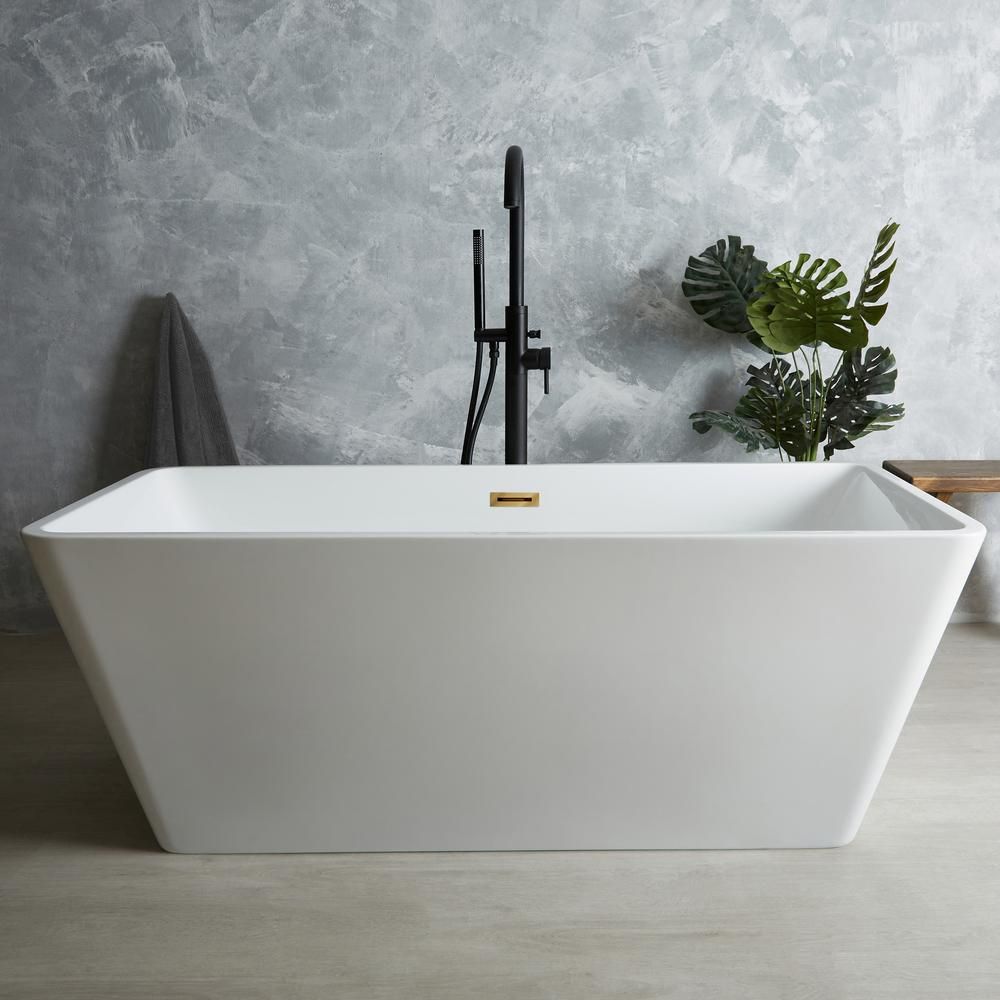 Milano Elswick - White Modern Square Double-Ended Freestanding Bath - 1615mm x 720mm - Choice of Overflow Finish