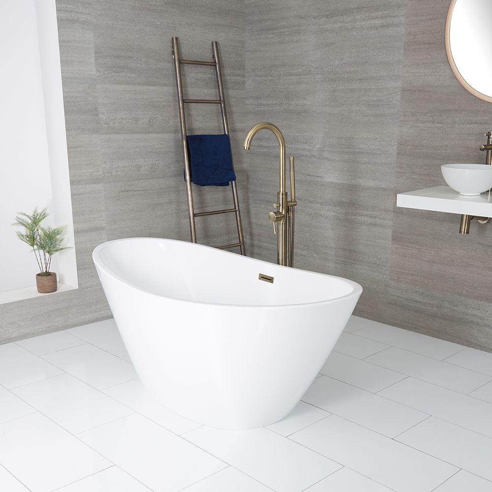 Milano Irwell - White Modern Oval Double-Ended Freestanding Bath - 1570mm x 785mm - Choice of Overflow Finish