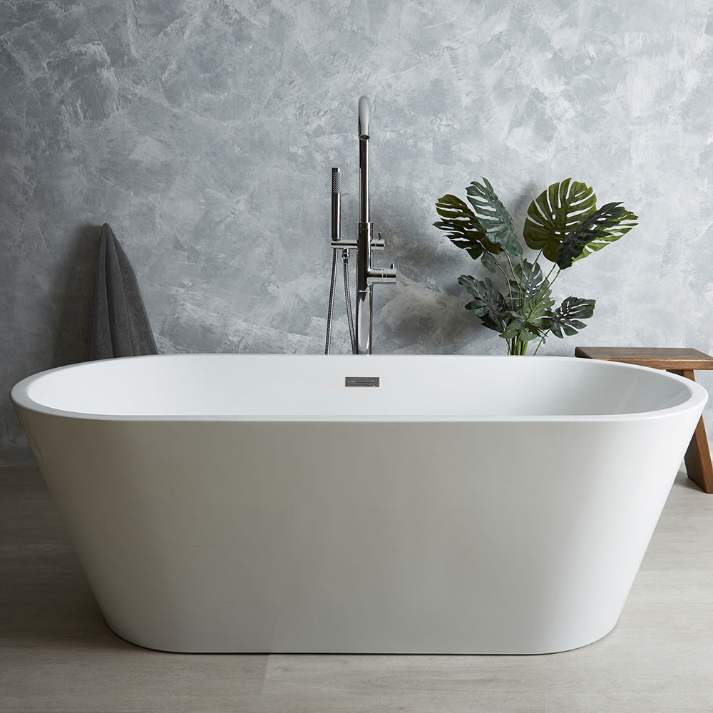 Milano Ballam - White Modern Oval Double-Ended Freestanding Bath - Choice of Size and Overflow Finish