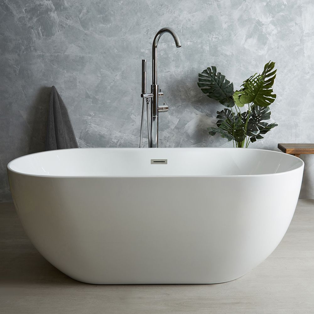 Milano Overton - White Modern Oval Double-Ended Freestanding Bath - Choice of Size and Overflow Finish