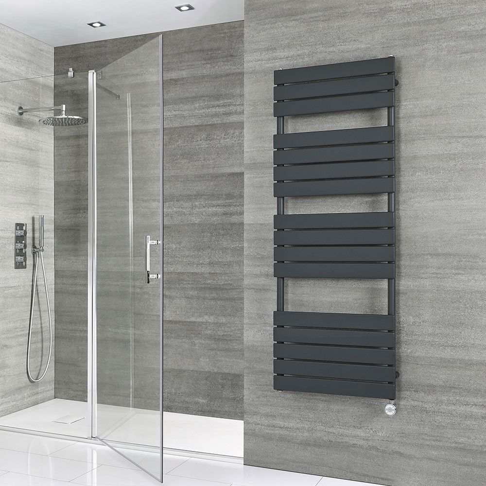 Milano x ECOSO Lustro - Electric Anthracite Flat Panel Designer Heated Towel Rail - 1500mm x 600mm