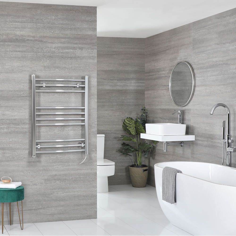 Milano Kent Electric - Chrome Curved Heated Towel Rail - 800mm x 500mm