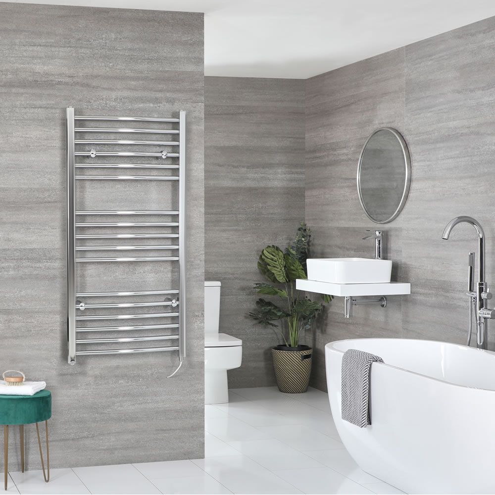 Milano Kent Electric - Chrome Curved Heated Towel Rail - 1200mm x 500mm