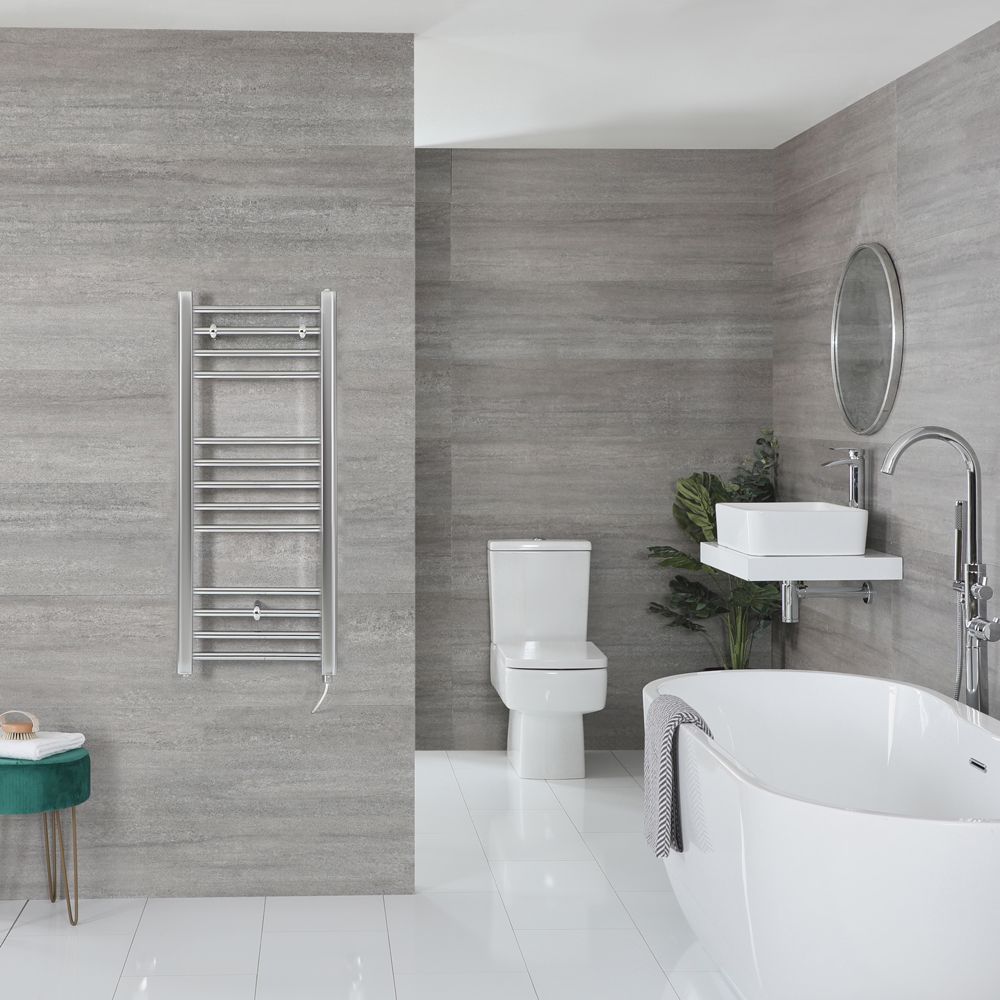Milano Kent Electric - Chrome Straight Heated Towel Rail - 1000mm x 400mm