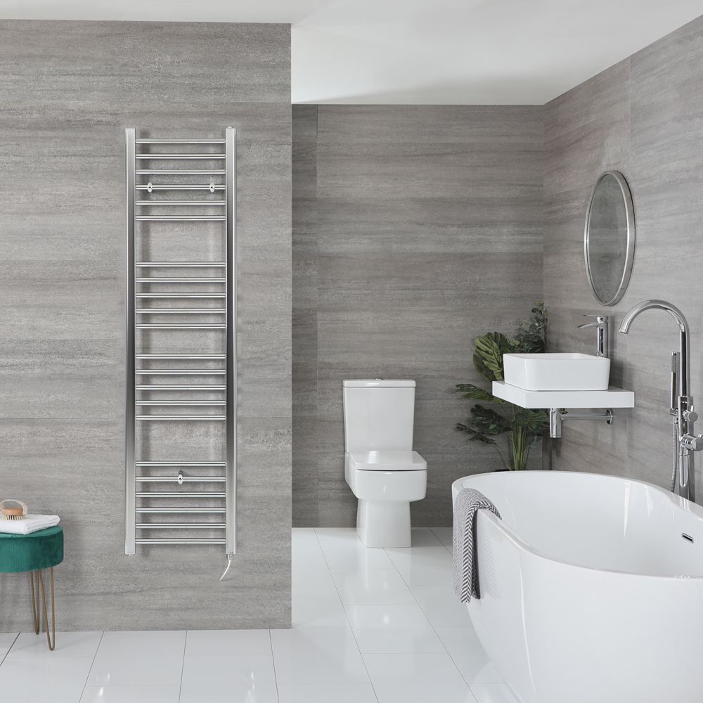 Milano Kent Electric - Chrome Straight Heated Towel Rail - 1600mm x 400mm