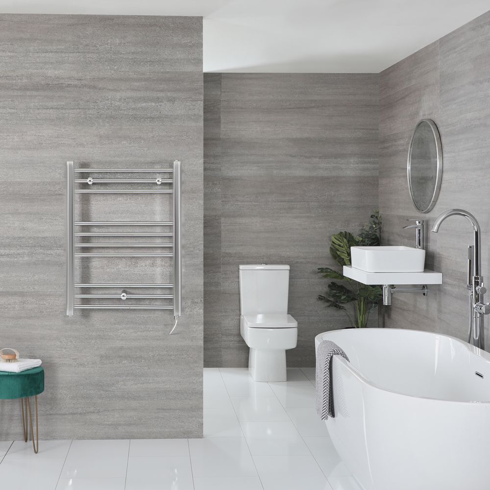 Milano Kent Electric - Chrome Straight Heated Towel Rail - 800mm x 500mm