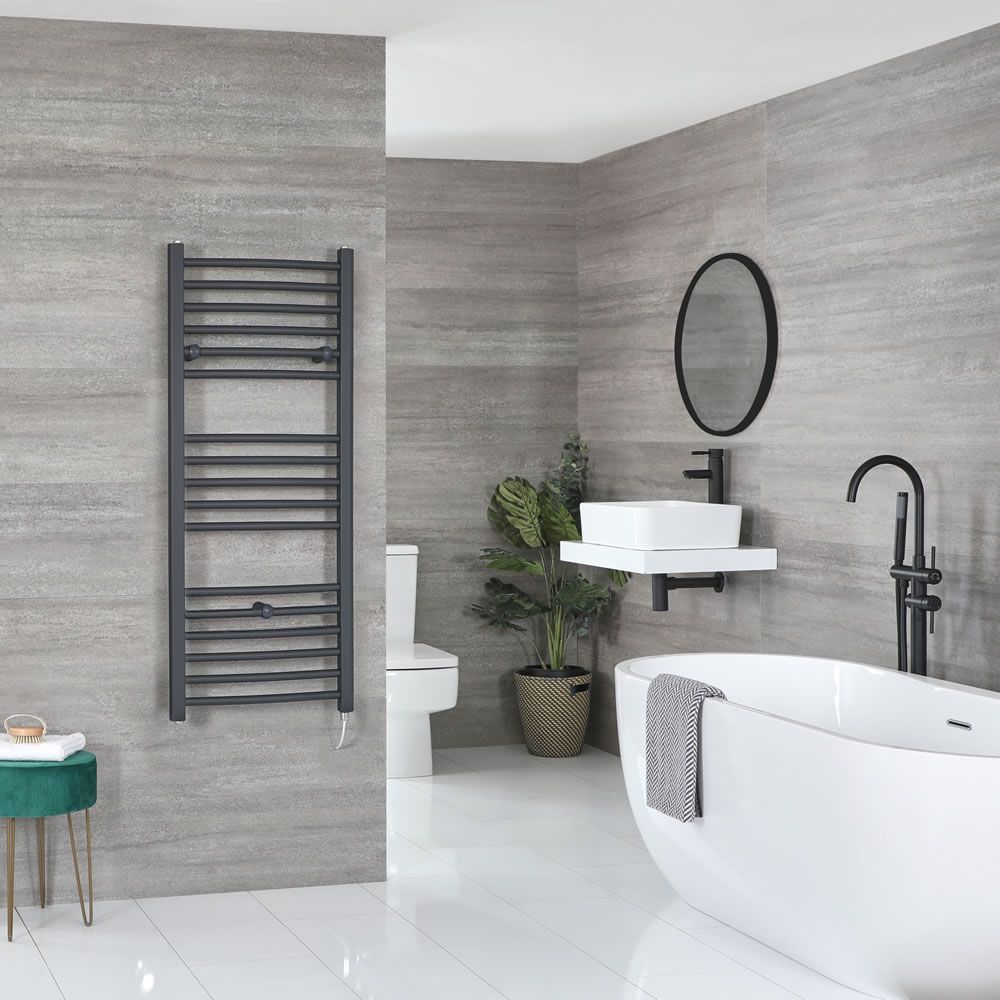Milano x ECOSO Artle Electric - Anthracite Straight Heated Towel Rail - Choice of Size and Heating Element
