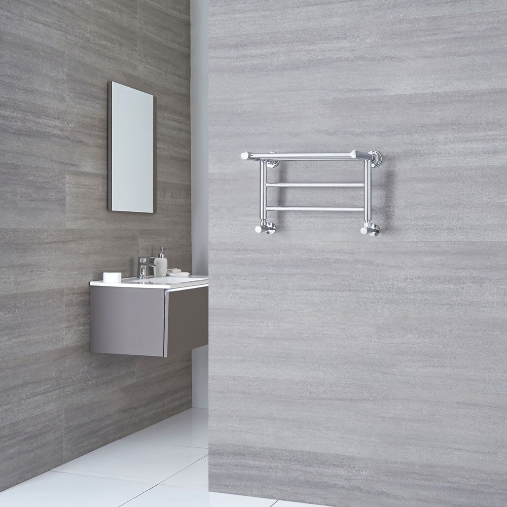 Milano Pendle - Chrome Heated Towel Rail with Heated Shelf - 294mm x 532mm