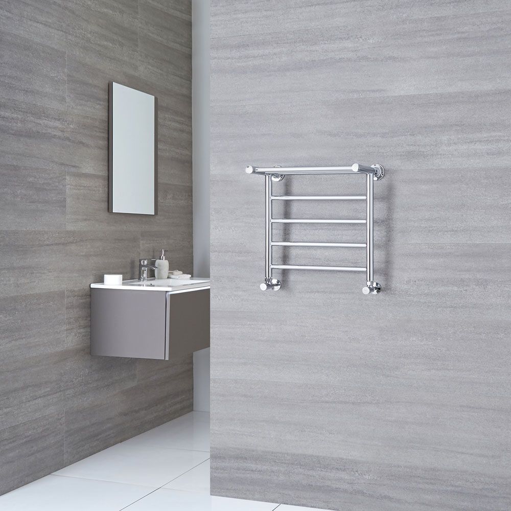 Milano Pendle - Chrome Heated Towel Rail with Heated Shelf - 494mm x 532mm