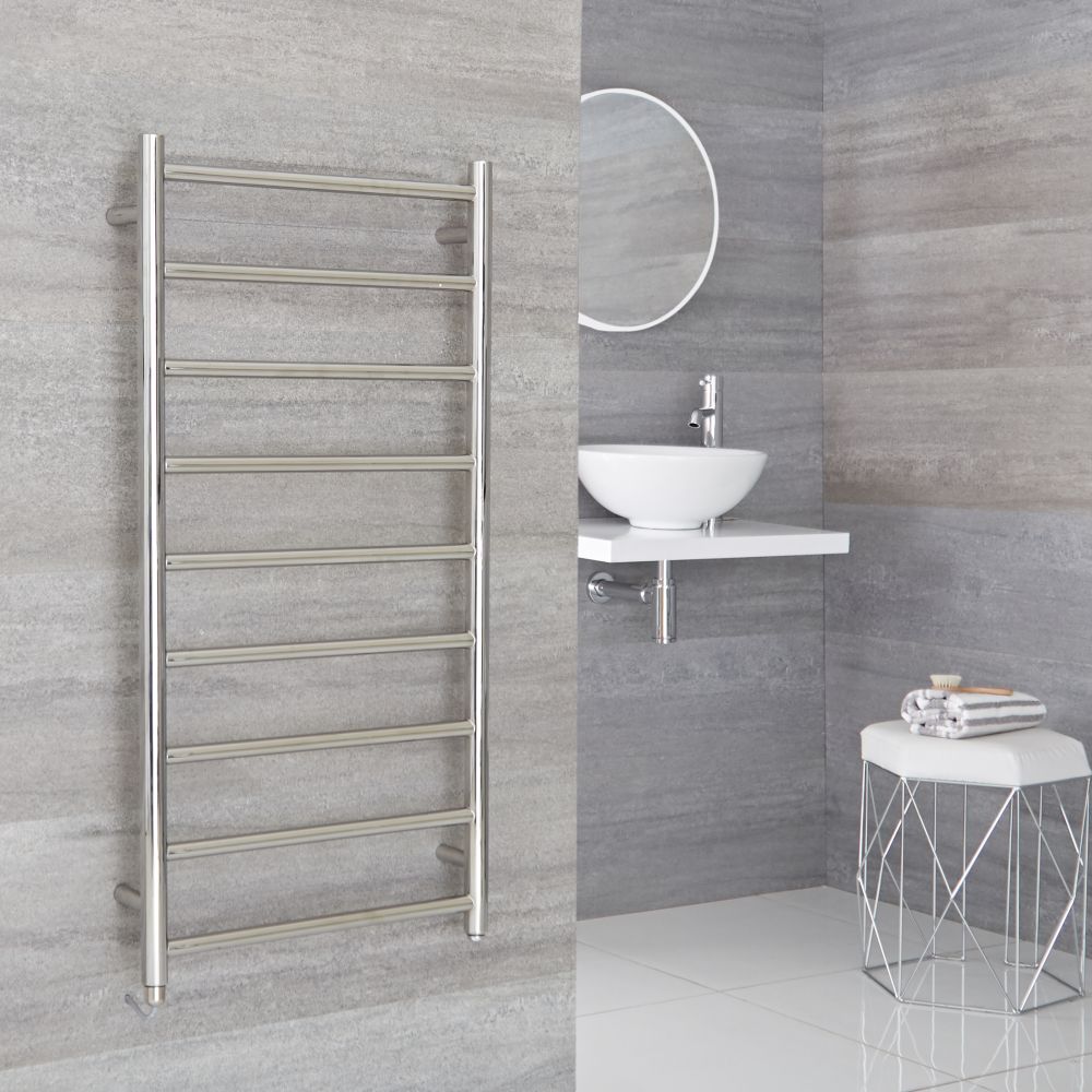 Milano Esk Electric - Chrome Stainless Steel Flat Heated Towel Rail - 1000mm x 500mm