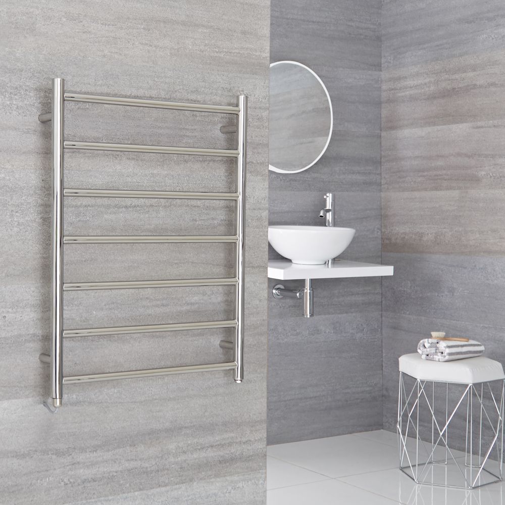 Milano Esk Electric - Chrome Stainless Steel Flat Heated Towel Rail - 800mm x 600mm