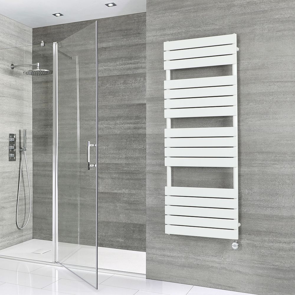 Milano x ECOSO Lustro - Electric White Flat Panel Designer Heated Towel Rail - 1500mm x 600mm