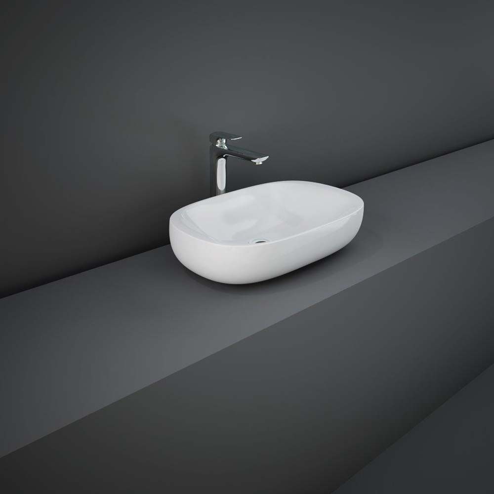 RAK Illusion - Gloss White Modern Oval Countertop Basin - 610mm x 380mm (No Tap-Holes)
