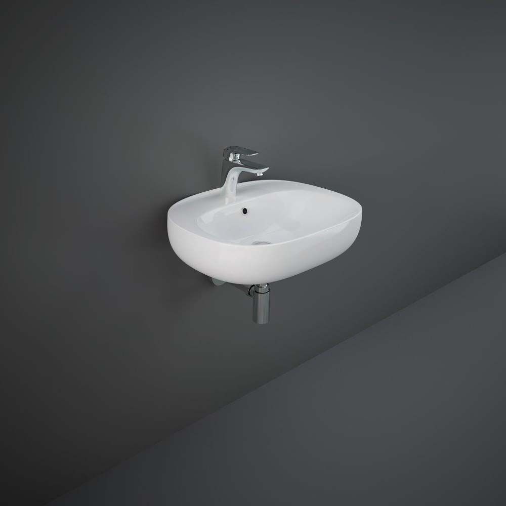 RAK Illusion - Gloss White Modern Wall Hung Basin - 560mm x 440mm (1 Tap-Hole)