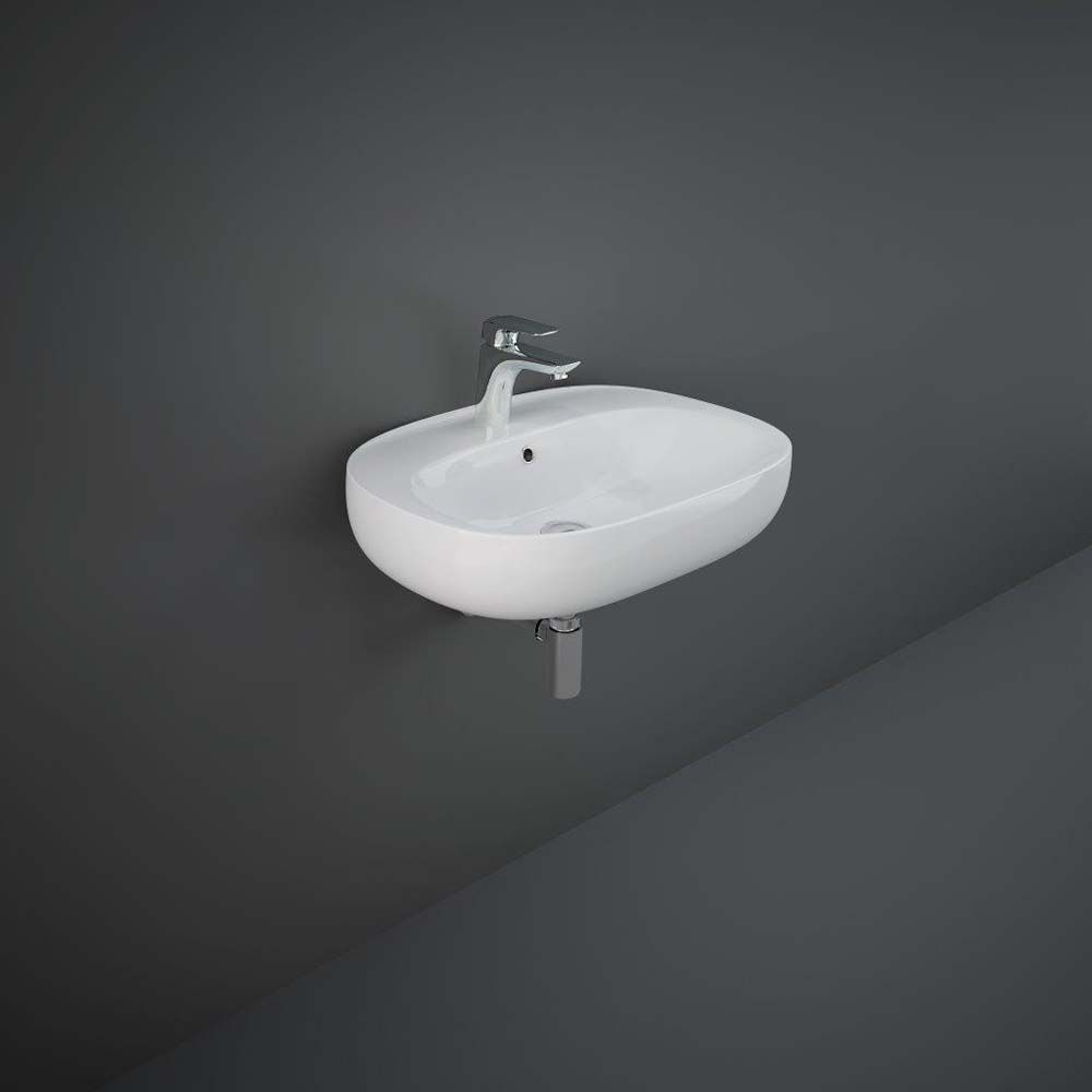 RAK Illusion - Gloss White Modern Wall Hung Basin - 610mm x 440mm (1 Tap-Hole)