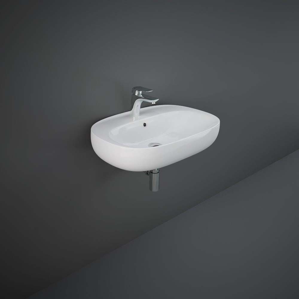 RAK Illusion - Gloss White Modern Wall Hung Basin - 660mm x 440mm (1 Tap-Hole)