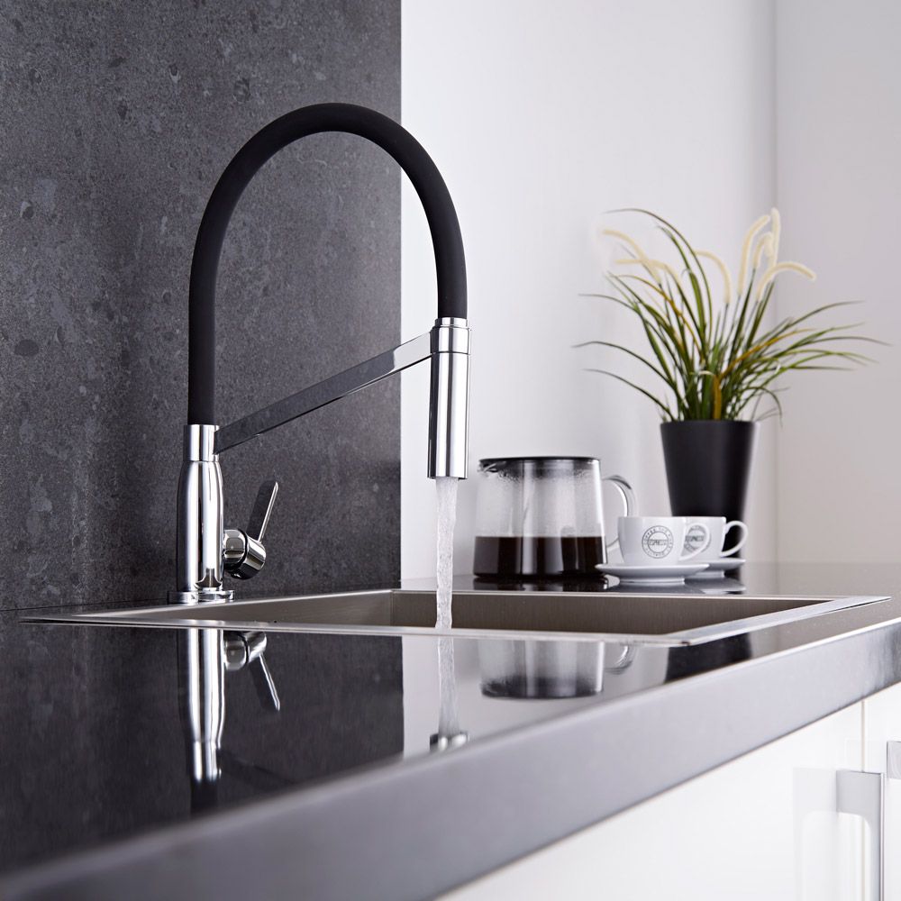 Milano Select - Modern Monobloc Kitchen Mixer Tap - Black and Chrome