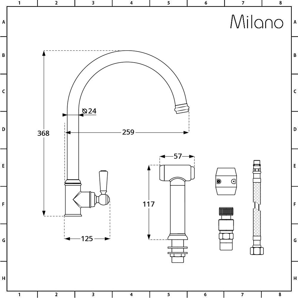 Milano Elizabeth Single Lever Traditional Kitchen Mixer Tap with Pull