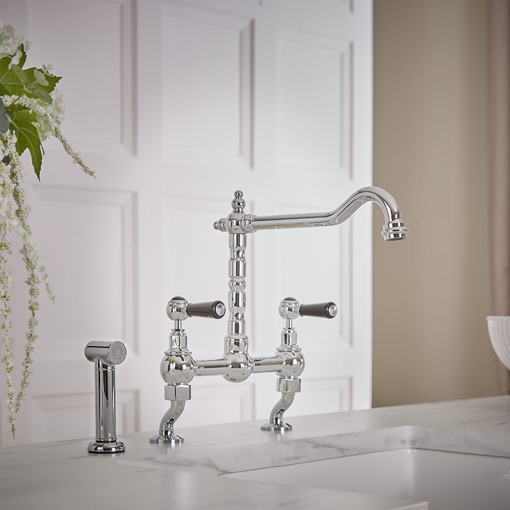 Milano Elizabeth - Classic Cranked Bridge Kitchen Mixer Tap with Pull-Out Spray - Choice of Finish
