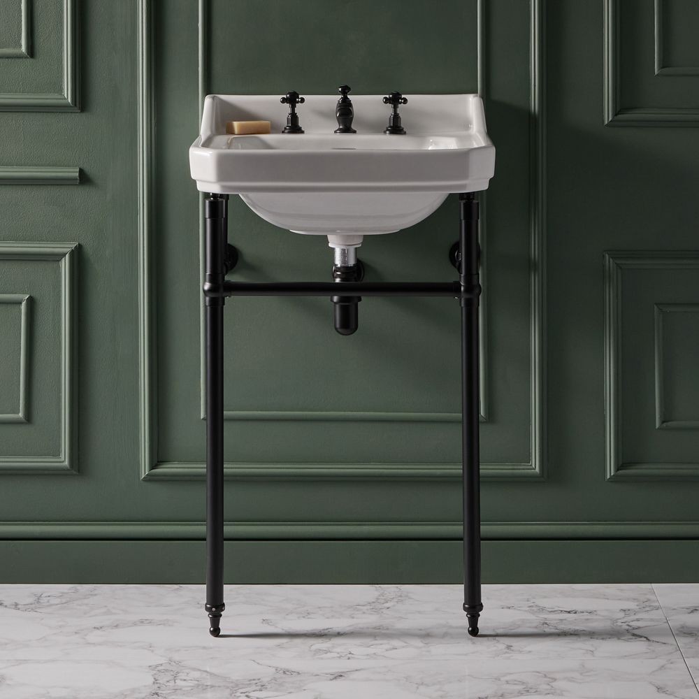 Milano Richmond - 560mm Traditional Basin and Black Washstand - (3 Tap-Holes)