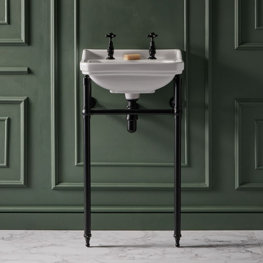 Milano Richmond - 500mm Traditional Basin and Black Washstand - (2 Tap-Holes)