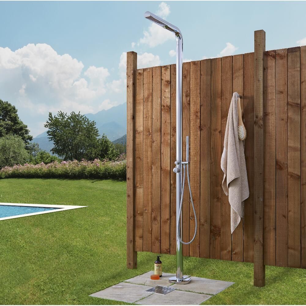 Milano Lugo - Chrome Outdoor Shower with Shower Head and Hand Shower (2 Outlet)