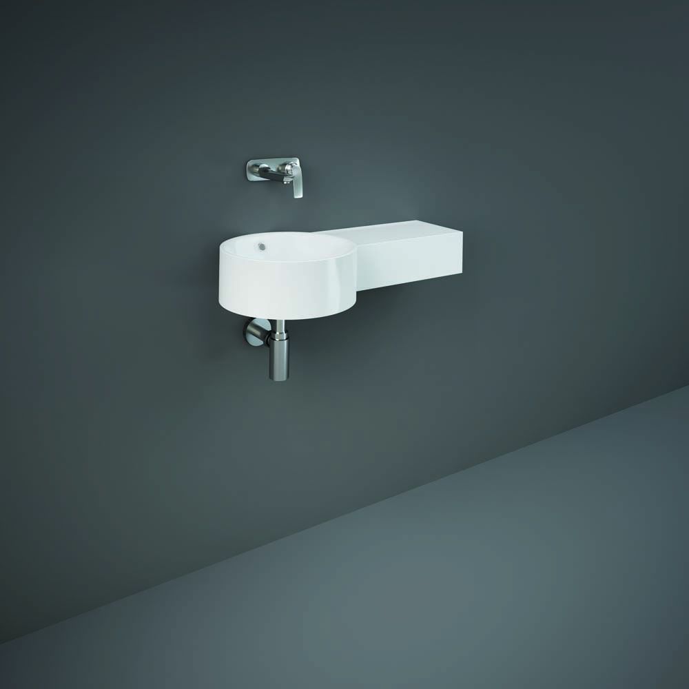 RAK Petit - Gloss White Modern Round Wall Hung Basin - Right Hand - 765mm x 360mm (0 Tap-Holes)