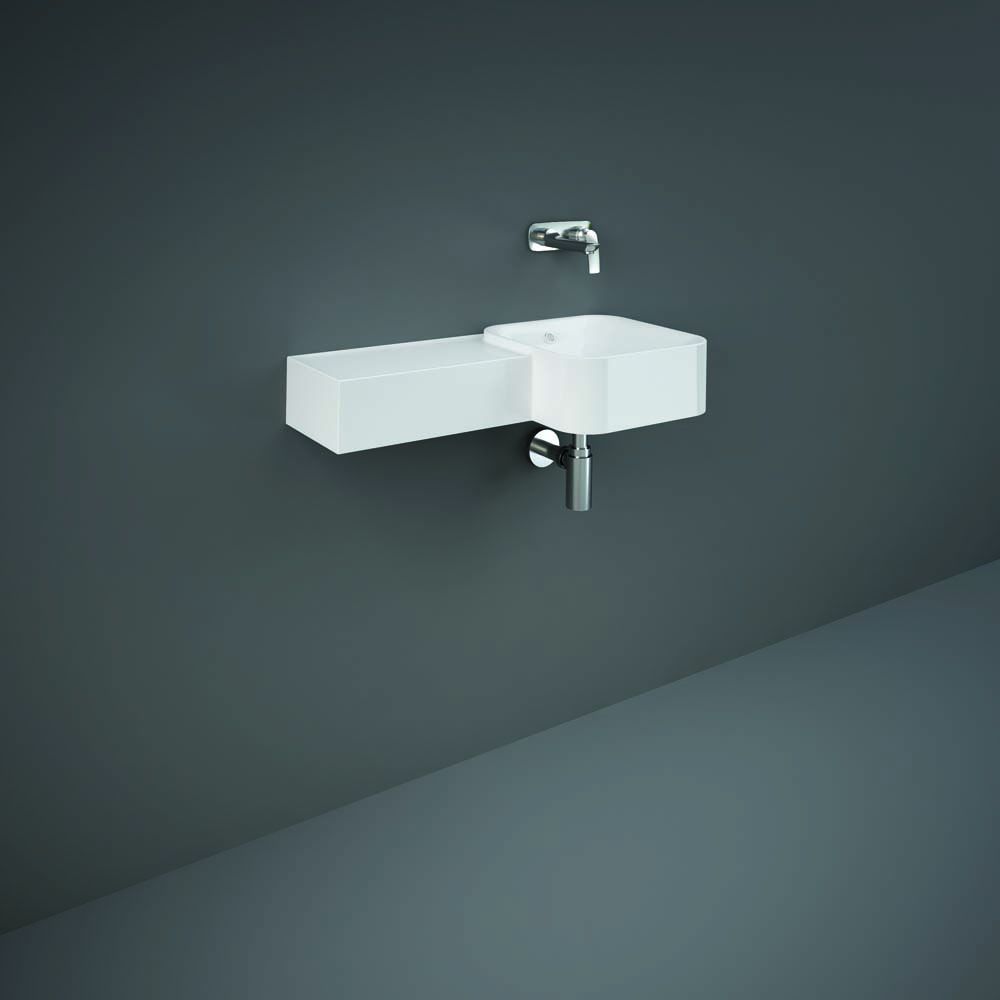 RAK Petit - Gloss White Modern Square Wall Hung Basin - Left Hand - 765mm x 360mm (0 Tap-Holes)