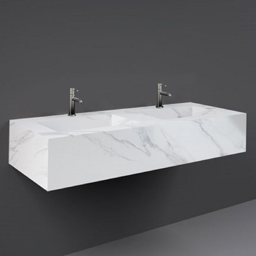 RAK Precious - Modern Double Wall Hung Basin - 1230mm x 470mm - Choice of Finish and Tap-Holes