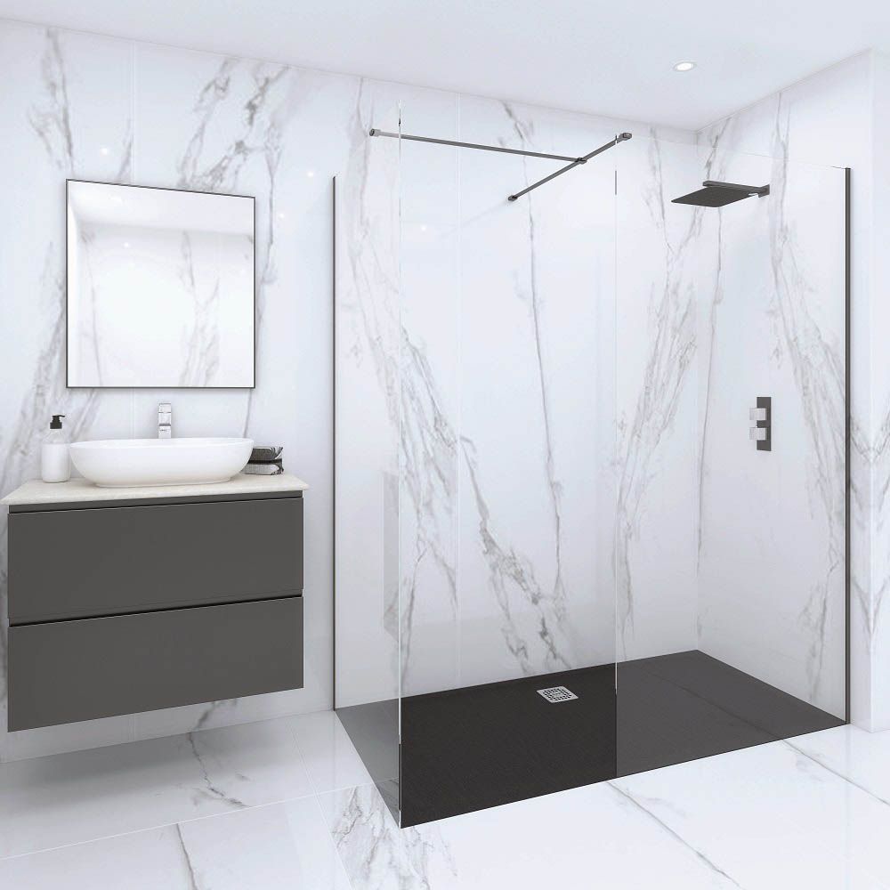 RAK Feeling - Corner Walk-In Shower Enclosure with Matt Black Tray - Choice of Sizes