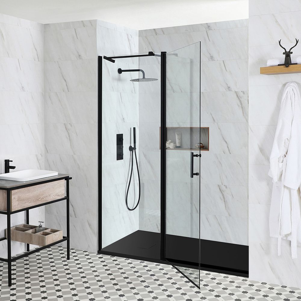 Milano Nero - Black Hinged Shower Door with Slate Tray - Choice of Sizes