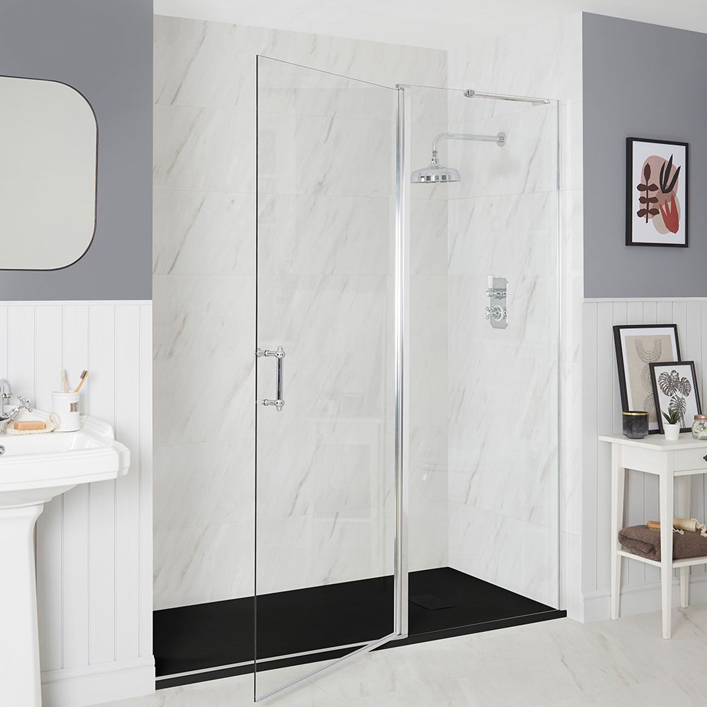 Milano Langley - Chrome Traditional Hinged Single Door Shower Enclosure with Slate Tray - Choice of Size