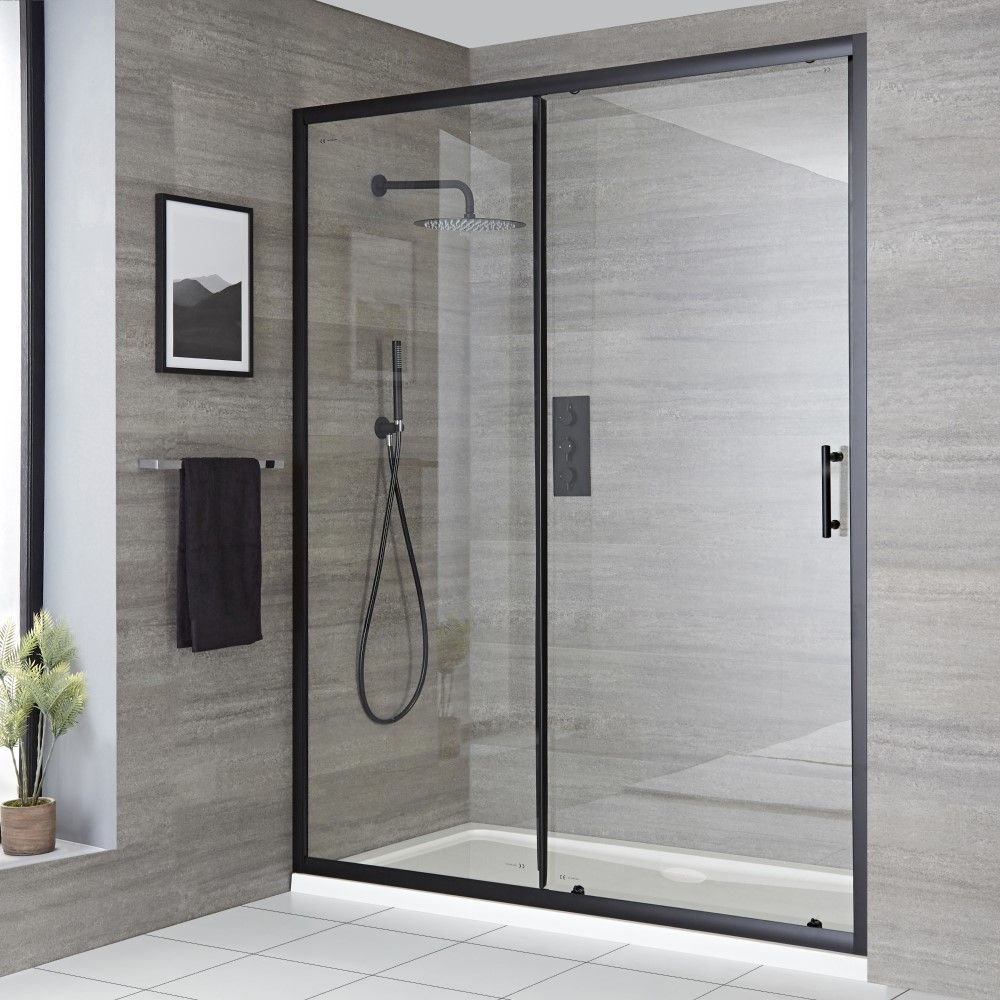 Milano Nero - Black Sliding Shower Door with Tray - Choice of Sizes