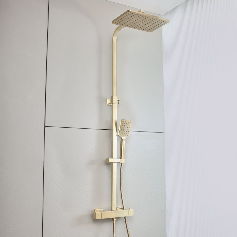 Milano Arvel - Modern Thermostatic Bar Shower Valve with Square Shower Head and Hand Shower - Choice of Finish