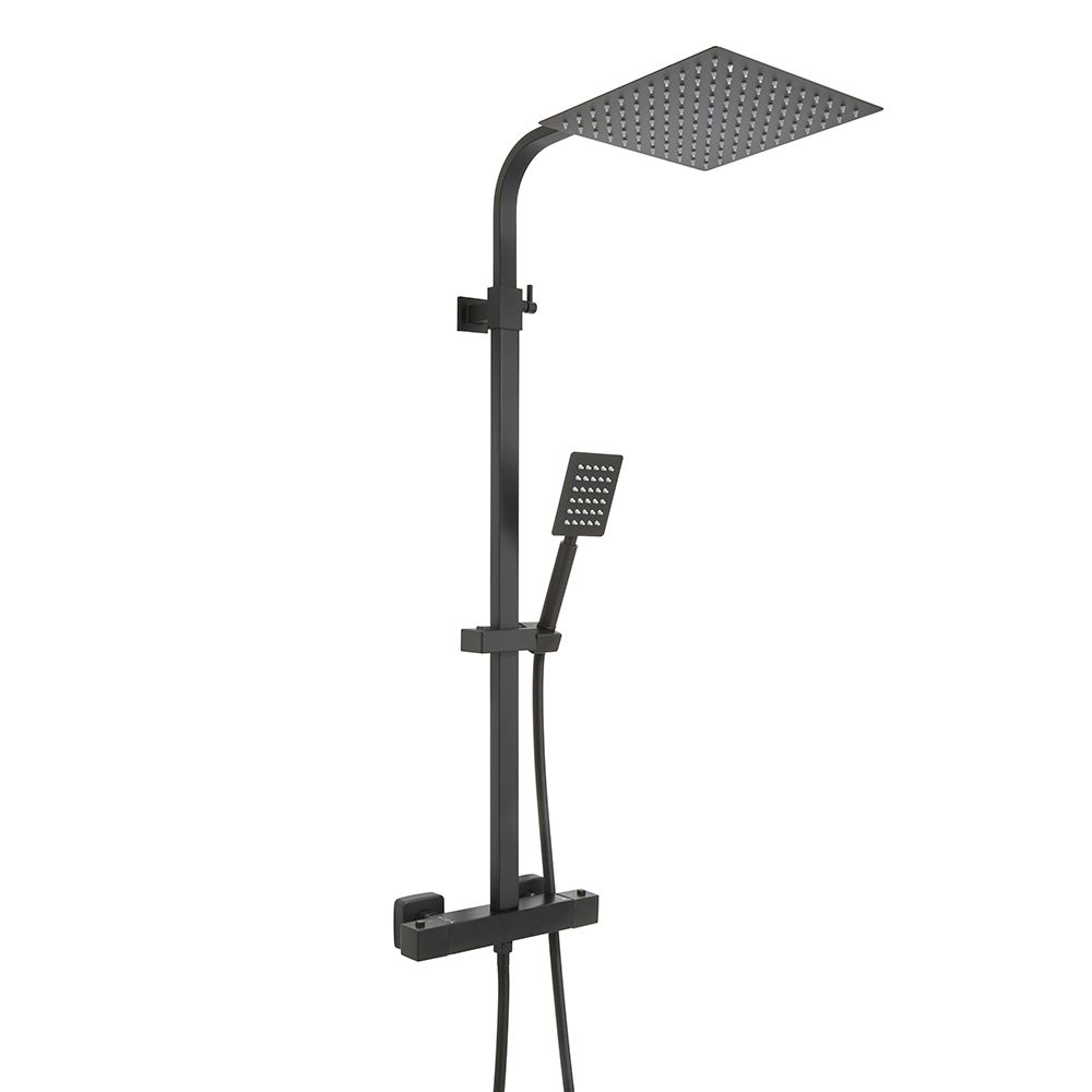 Milano Arvel - Modern Thermostatic Bar Shower Valve with Square Shower Head and Hand Shower - Black