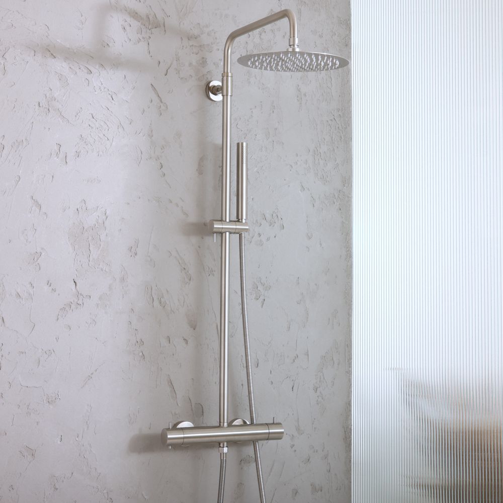 Milano Elements - Modern Thermostatic Bar Shower Valve with Round Shower Head and Hand Shower - Choice of Finish