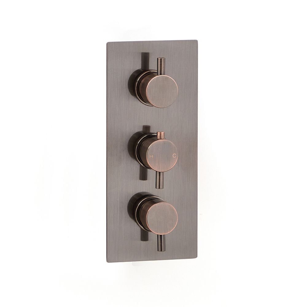 Milano Amara - Modern 2 Outlet Triple Thermostatic Shower Valve - Aged Bronze