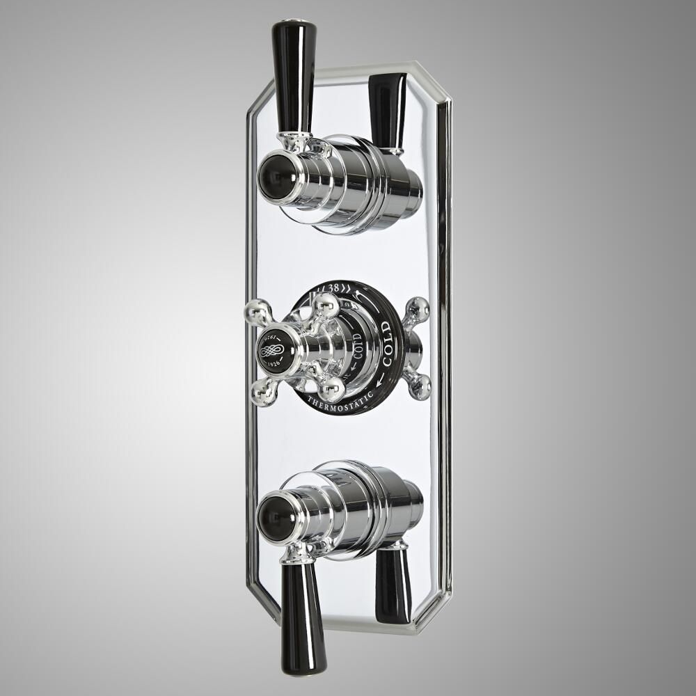 Milano Elizabeth - Traditional Concealed Thermostatic Triple Diverter Shower Valve - Chrome and Black