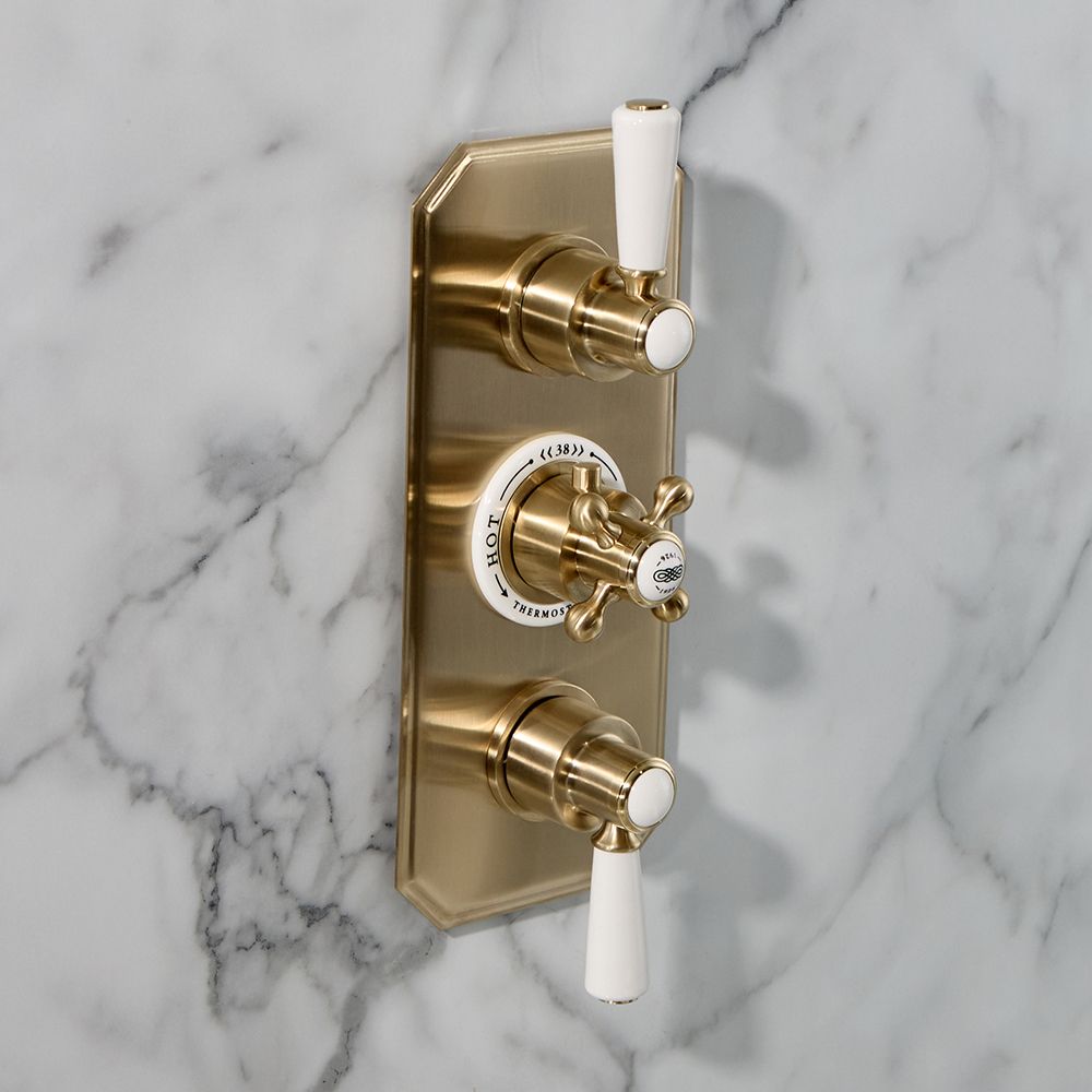Milano Elizabeth - Traditional Concealed Thermostatic Triple Diverter Shower Valve - Brushed Brass
