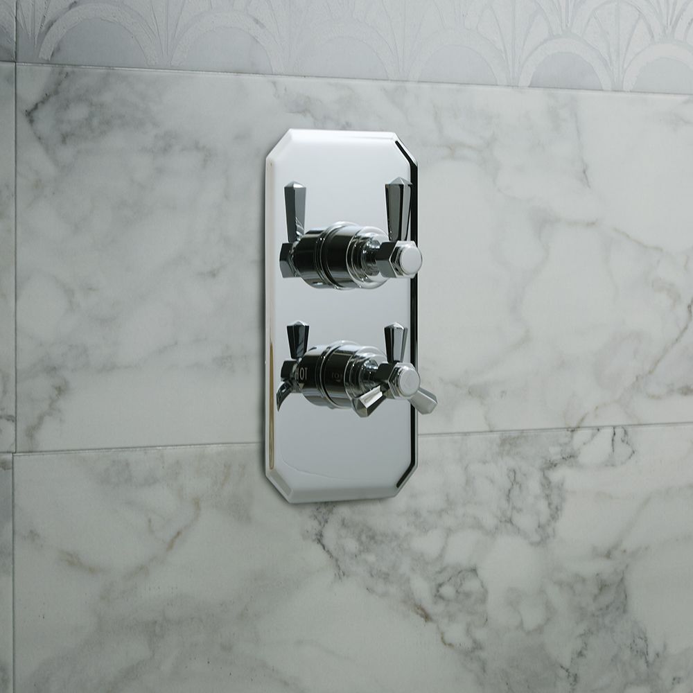 Milano Earlham - Art Deco 1 Outlet Twin Thermostatic Shower Valve - Choice of Finish